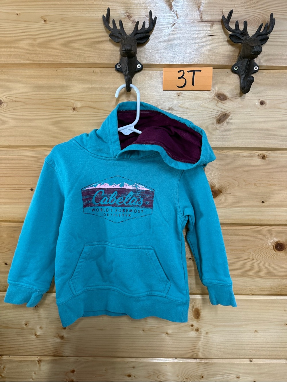 Cabela's Teal Hoodie with Purple Lining Kids 3T